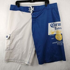 VTG Corona Board Shorts Mens Size 38 2XL Blue White Colorblock Beer Swim Suit